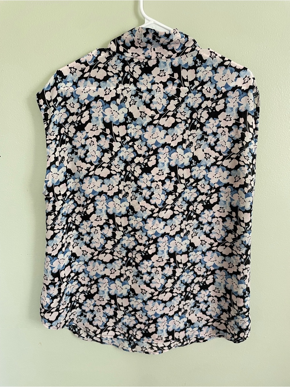 The Limited Black Floral Tie-Neck Sleeveless Blouse Light Blue and Pink Flowers - Picture 6 of 6